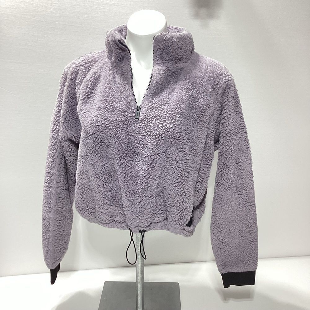 Calvin Klein Lavender Fuzzy Fleece Cropped Pullover Half Zip Size L